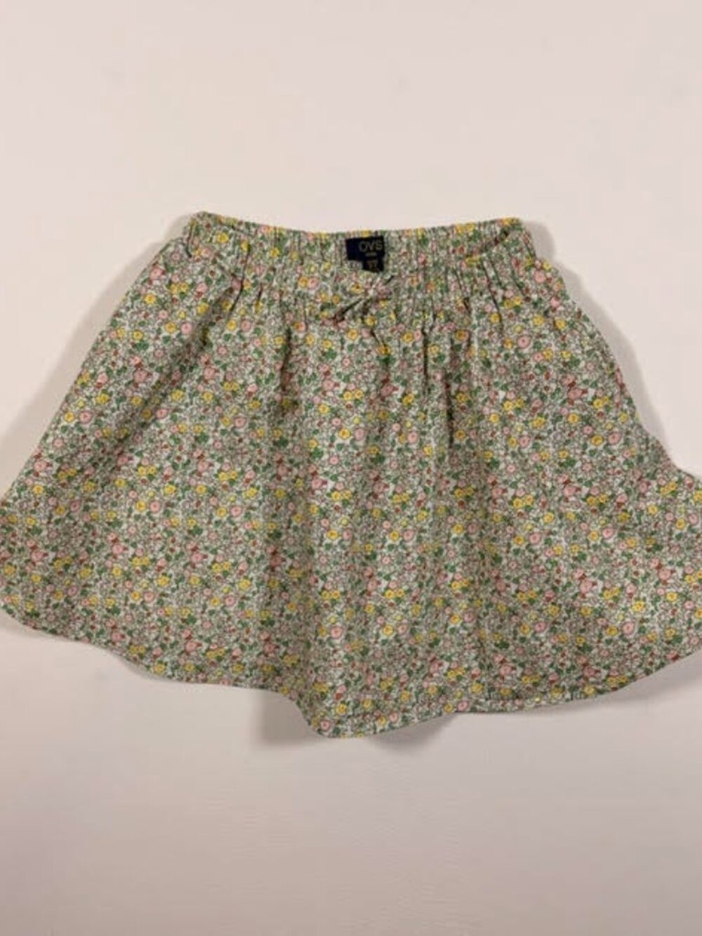 OVS Kids Girls Skirt Size 8-9 Yrs Floral Print Lined Elastic Waist Green Pink